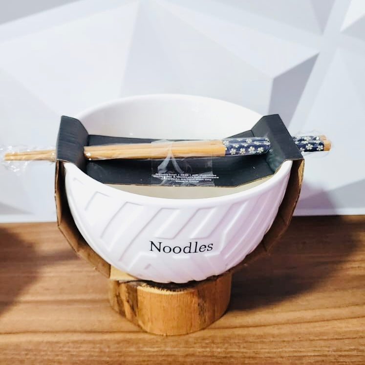 Ceramic Bowl - White with Chopsticks