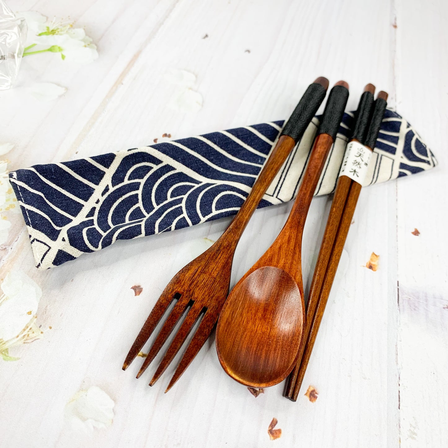 Set de Palillos de Bambú con cuchara, tenedor y cobertor