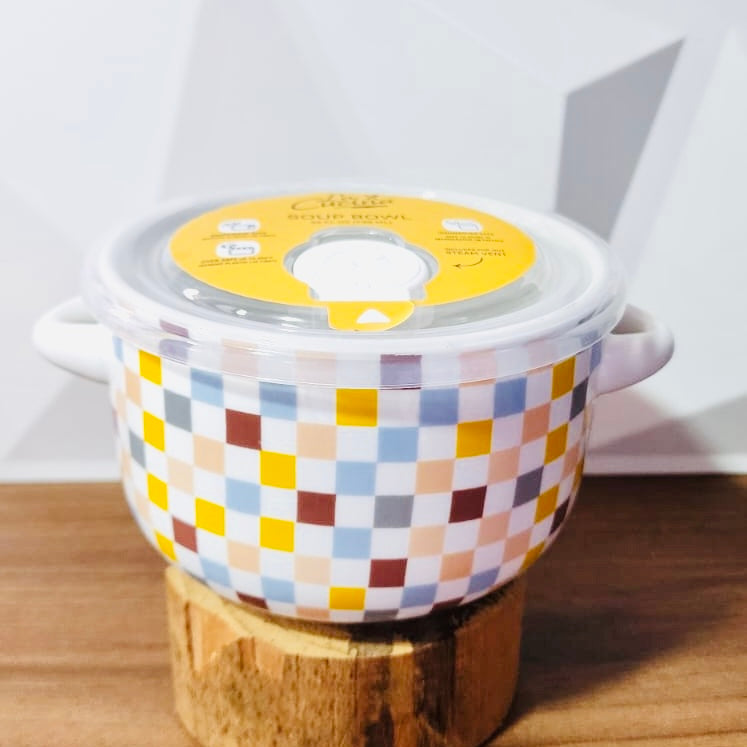 Ceramic Bowl with Grid Print