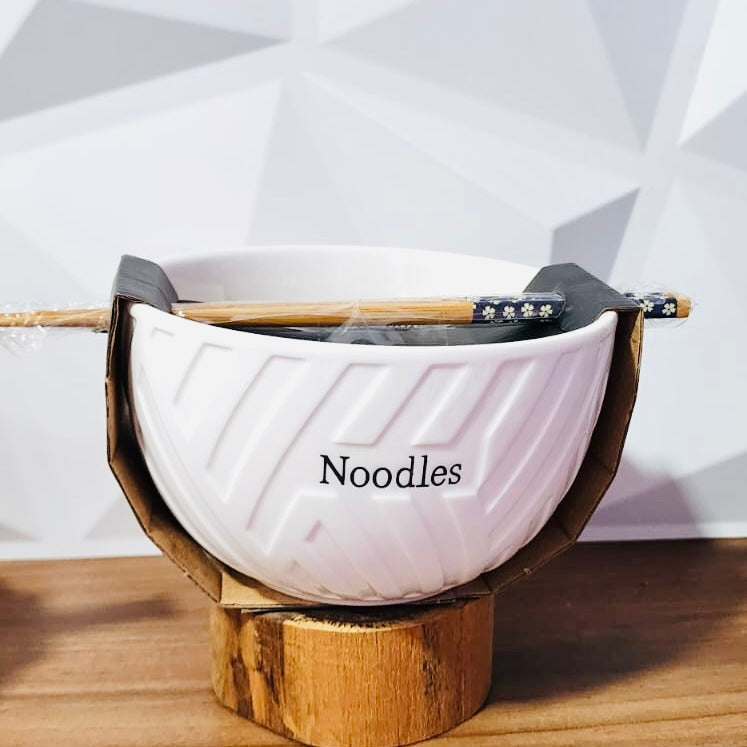 Ceramic Bowl - White with Chopsticks