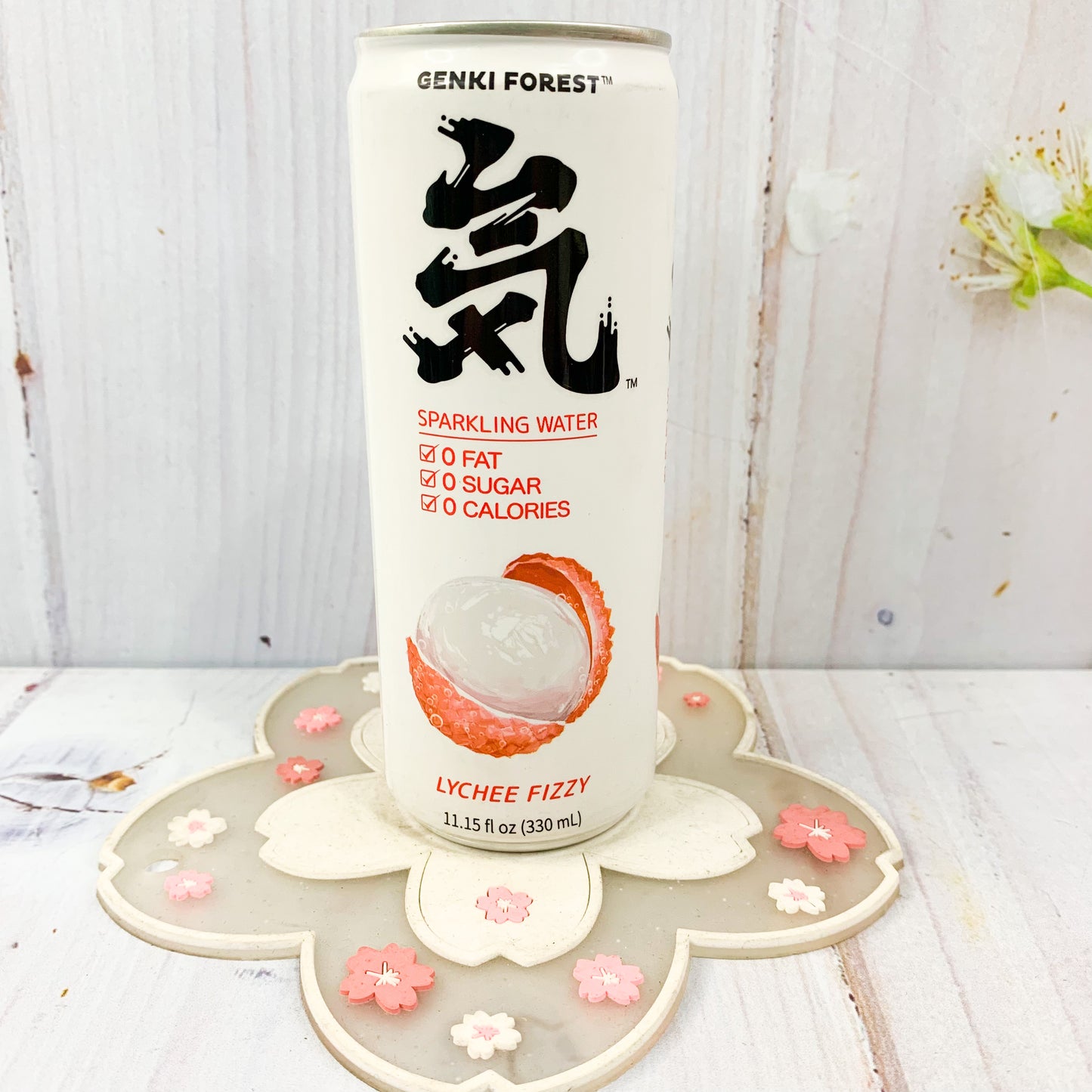 Genki Sparkling Water Lychee Flavor can